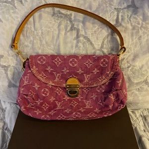 LOUIS VUITTON MINI PLEATY HAND BAG SD0036 FUCHSIA MONOGRAM DENIM M95216 36581